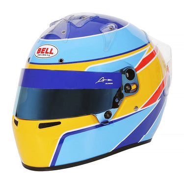 Colorful KC7 CMR kart racing helmet with Bell logo and Fernando Alonso paint scheme on a white background